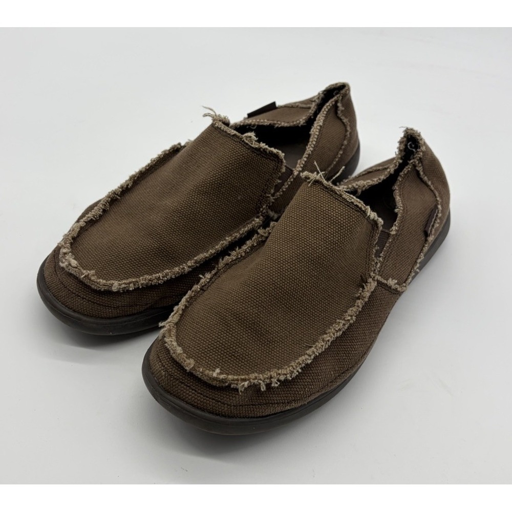 Crocs Mens 8 Santa Cruz Loafer Shoes Canvas Fabric Brown Moc Toe Distressed
